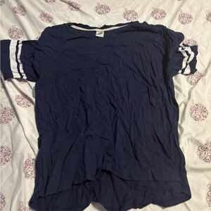 Navy Blue T-Shirt with White Stripes